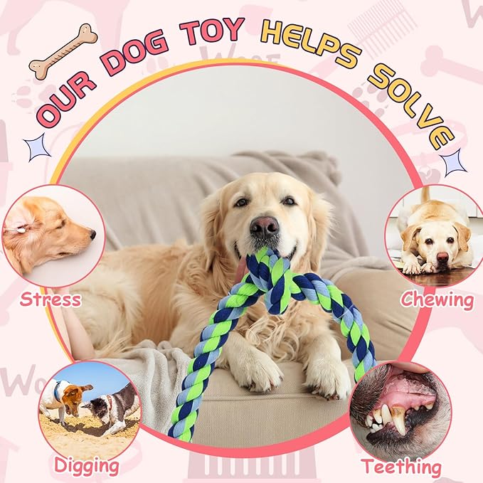 Hollowfly Dog Rope Toys for Extra Large Dogs, 2 Pack 6 Feet 5 Knot Tug of War Dog Toy for Large Aggressive Chewers Heavy Duty Cotton Teeth Cleaning Indestructible Puppy Chew Toys