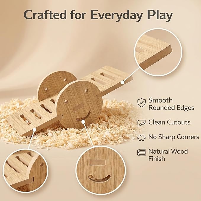 3 Pcs Hamster House Set,Hamster Game Climbing Toy with Platform,Wooden Hideaway House,Activity Seesaw,Small Animal Fun Activity Space for Syrian Hamsters, Gerbils, Mice