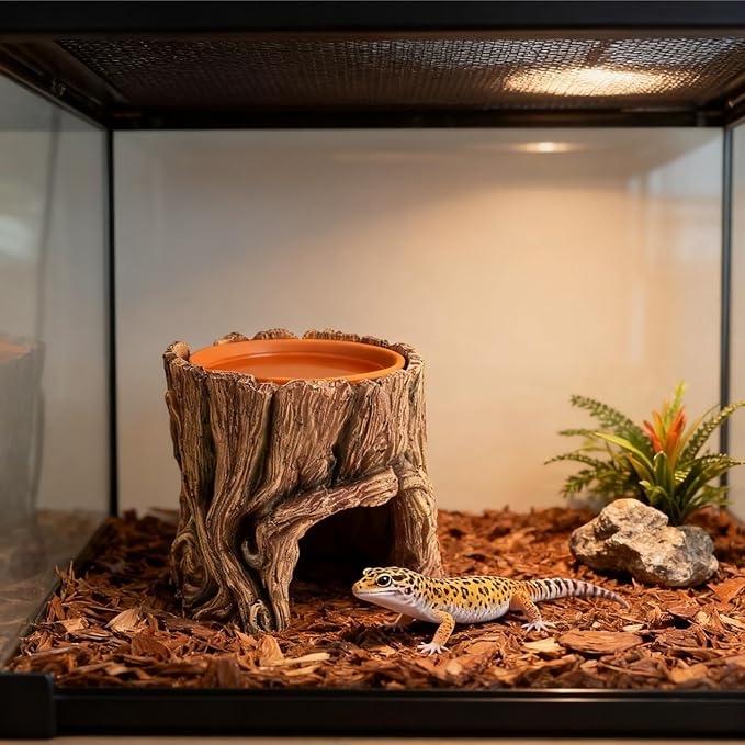 Reptile Hide Cave Hideout Habitat House Decor with Clay Water Basin Humidifying Help Shedding for Leopard Gecko Snake Ball Python Tortoise Toad Tarantula Frog
