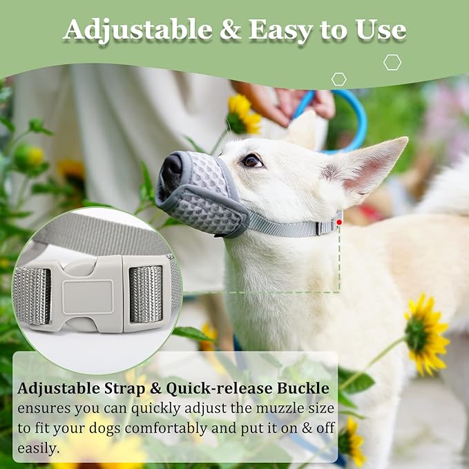 Mayerzon Dog Muzzle, Puppy Soft Mesh Muzzle for Small Medium Large Dogs Chihuahua Poodles Beagle Dachshund Corgis Labrador for Biting Chewing Grooming that Allows Panting Drinking(XS, Grey)