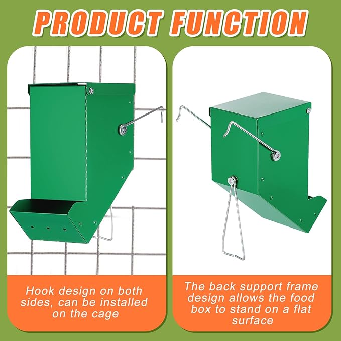 Maxcheck 2 Pcs Rabbit Feeder for Cages Small Animal Food Pellet Dispenser with Lid Metal Chicken Grit Oyster Shell Squirrel Feeders Outside(3.2 Inches,Mesh Bottom,Green)