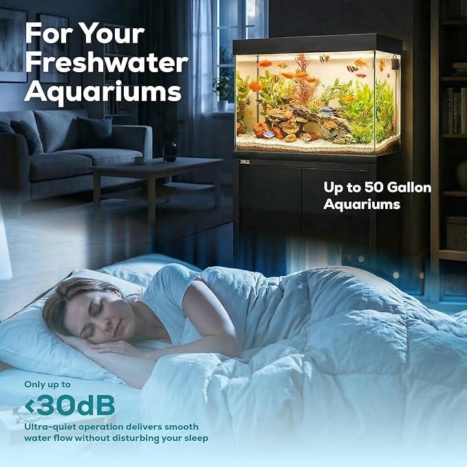 Aqua Dream 320 GPH Internal Aquarium Filter - 3 in 1 Submersible Powerhead Pump with Air Oxygenation & Sponge Filtration, 20W High-Performance Water Cycling Pump for Fish Tanks - 1 Pc