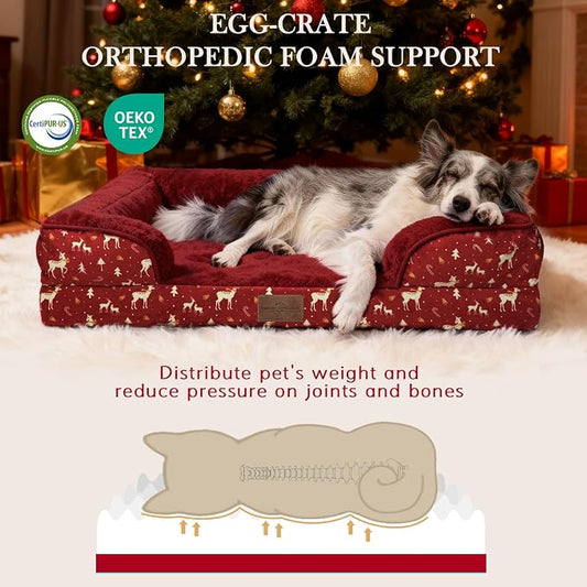 Comfort Expression Orthopedic Dog Bed for Extra Large Dogs with Bolster | Waterproof Dog Couch Bed with Washable Cover & Non-Slip Bottom, Supportive Egg Crate Foam XL Pet Bed, 42x30 Inch