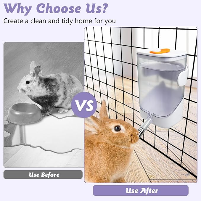 24oz Automatic Rabbit Water Dispenser for Cage Hanging Guinea Pig Water Bottle No Drip Bunny Water Feeder for Ferret Rat Hamster Chinchillaand Other Small Animals (White)