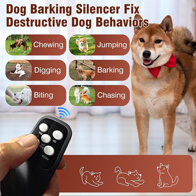 Anti Barking Device for Dogs, Dog Bark Deterrent Devices, Rechargeable Bark Box & Dog Barking Silencer with Remote Control 4 Modes, 50FT Ultrasonic Bark Control for Indoor & Outdoor Use, White