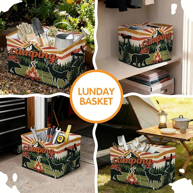 56L Camping Laundry Basket Clothes Hamper with Handles,Foldable Blanket Storage Large Laundry Hamper with Waterproof PE,Toy Storage Bin Organizer,Cube Clothes Organizer,Home Decor