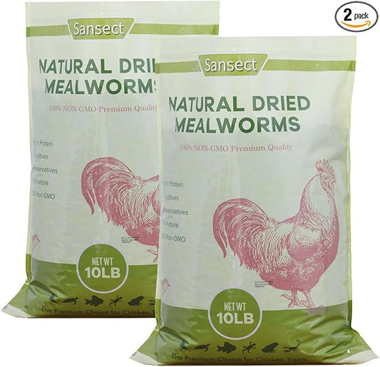 SANSECT 20 LB Dried Mealworms, 100% Natural, Non-GMO Mealworms for Chickens-High Protein Treats for Chickens, Ducks, Wild Birds