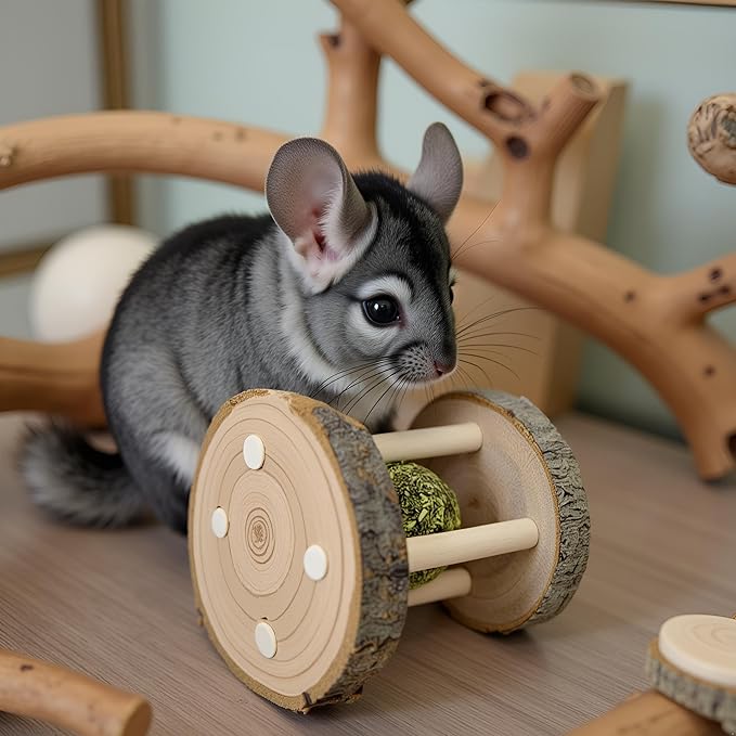 Hamster Rabbit Chew Toy Natural Wooden Play Toy, Wood Teeth Grinding Toy with Bell for Parrot, Rabbit, Chinchilla, Guinea Pig, Hamster Small Animals Toys for Pet Supplies