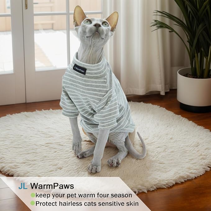 Sphynx Cat Sweater Hairless Cat Clothes Sweater Shirt Soft Warm Long Sleeves Pullover Pet Clothes Pajamas Dog Cloth for Small Dogs Jumpsuit Pet Sweaters (Striped, Medium)