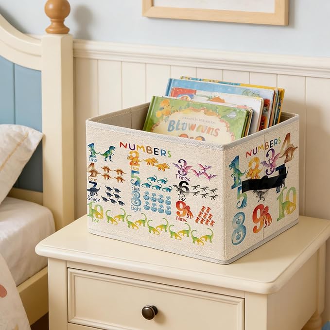 Numbers Dinosaur Storage Bins, Colorful 1-10 Educational Dino Foldable Closet Organizers Storage Basket Toybox for Toddler Playroom Nursery Preschool Classroom Clothes Bed Sheets Blankets Toys