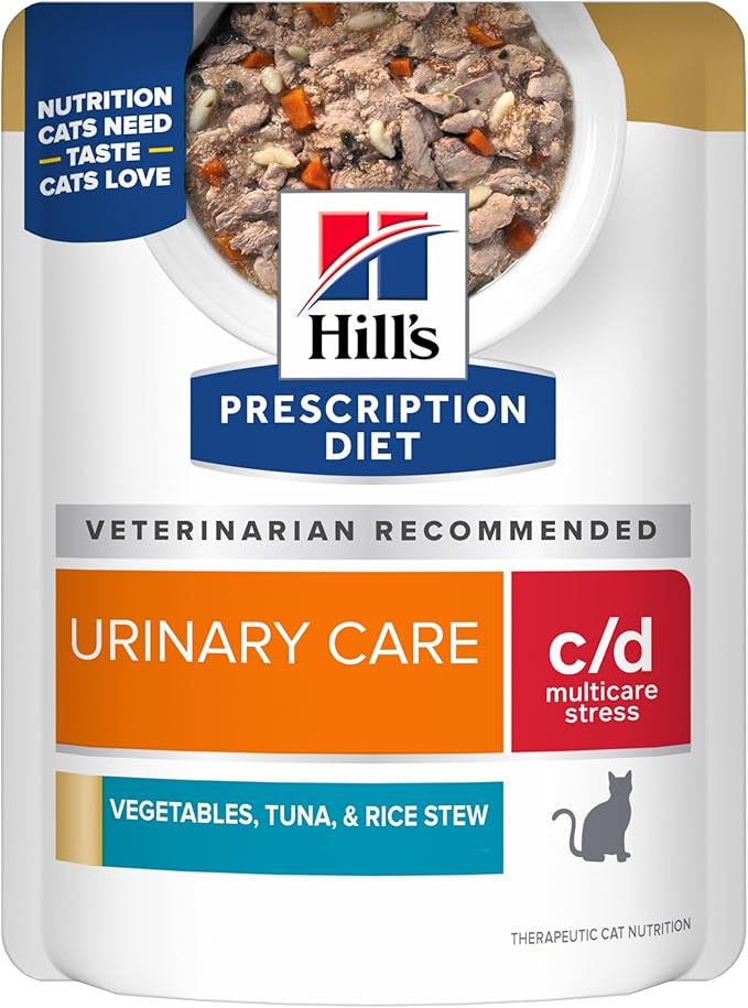 Hill's Prescription Diet c/d Multicare Stress Wet Cat Food, Vegetables, Tuna, & Rice Stew, 2.8 oz. Pouches, 24-Pack