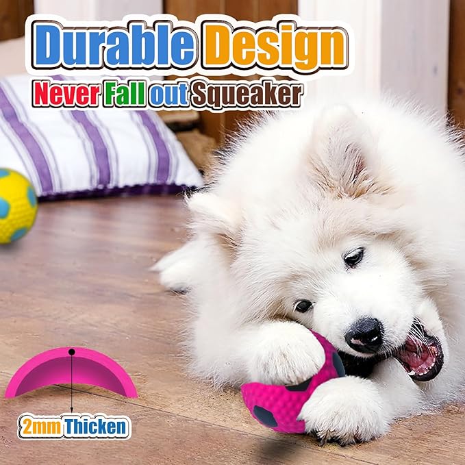 HOLYSTEED Squeaky Dog Toys for Medium Dogs 4pcs, 2.6 Inch Latex Squeak Dog Balls - Soft Bouncy Fetch & Chew Toys for Medium and Large Breeds Like Beagle, Border Collie, Samoyed, Husky, Labrador