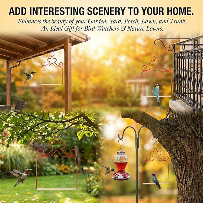 4-Pack Hummingbird Swings - Rust-Proof Metal Red Perches with Natural Wooden Dowel - Essential Bird Watching Decor for Outdoor Garden, Patio & Yard - Includes 4 S-Hooks