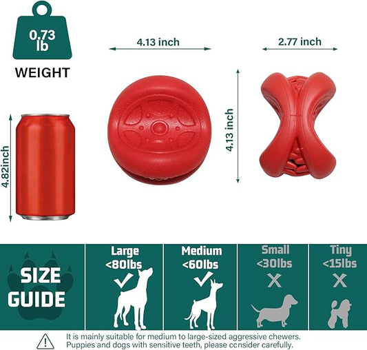 Treat Dispensing Dog Toys - Durable Natural Rubber Chew Toy for Large Medium Dogs, Aggressive Chewer Dog Toys, Relieve Boredom Separation Anxiety & Cleans Teeth, Dishwasher Safe