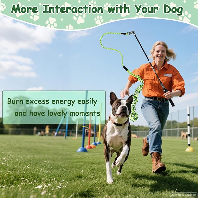 Flirt Pole for Dogs Heavy Duty, Interactive Chase & Tug of War Teaser Wand with Detachable Replacement Knot Ball and Rope Chewing Toys Flirt Stick for Small Medium Large Dogs Exercise & Training