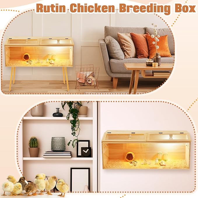 CroBlissful 40 x 16 x 16 in Brooder Kit Box for Chicken Quails Indoor Outdoor with Leg Stand Sliding Door, Bulb Set and Feeder, Baby Chicken Coops for Ducks, Hamsters, Lizards, Mice, Rat