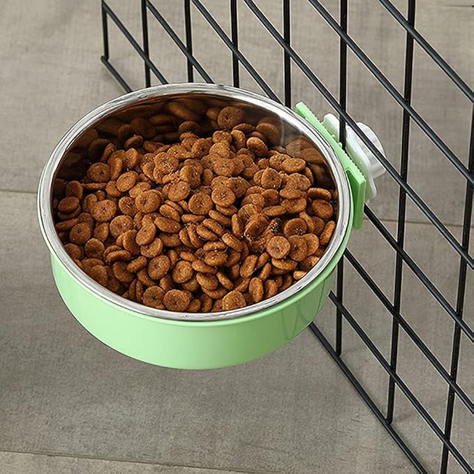 Love Dream Crate Dog Cat Bowls, Removable Stainless Steel Hanging Pet Cage Bowls for Kennel, Water Food Feeder Cage Coop Cup for Cats, Dogs, Rabbits and Small Animals (Large, Green)