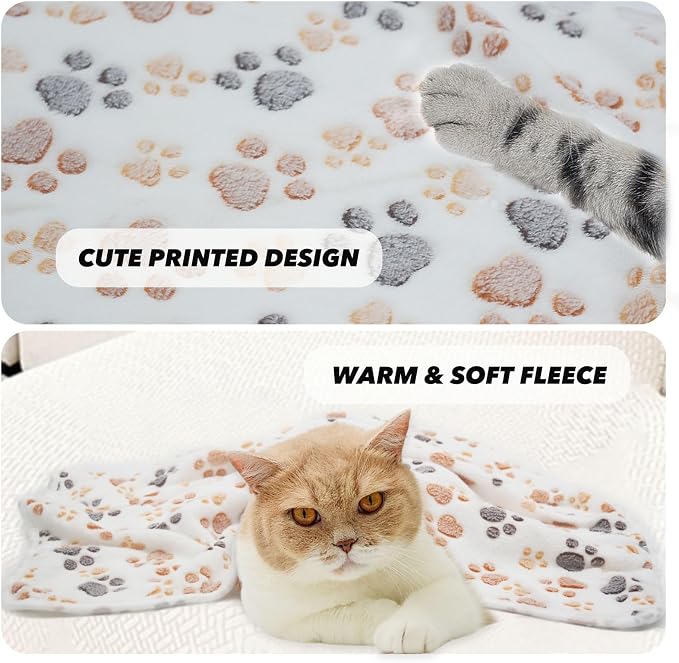 1 Pack 3 Puppy Dog Blankets Super Soft Warm Sleep Mat Fluffy Premium Fleece Pet Blanket Flannel Throw for Dog Puppy Cat - White Paw Print Large(40"x30")