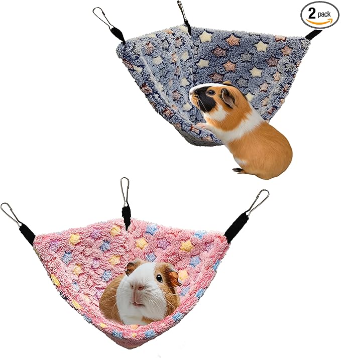 Pack of 2 Hanging Corner Hammock with Hooks for Rats, Squirrels, Sugar Gliders, Guinea Pigs, Hamsters and Other Small Animals. Perfect for Pet Critter Cages. S, STPink+Blue