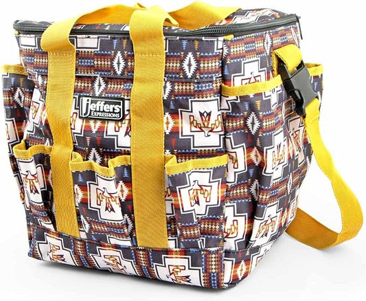 Jeffers Expression Deluxe Horse Grooming Bag – Large Zip Top Equestrian Tote w/Multiple Pockets, Handles & Adjustable Shoulder Strap, Padded Feet, Barn Essentials 11.5"x10.5"x8.5" - Thunderbird