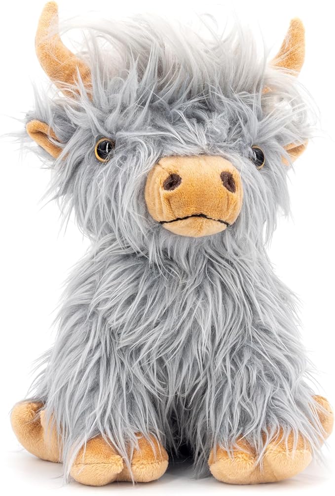 Marysun Highland Cow Stuffed Animal Toy Non-Microwavable Gray Stuffed Animal Gift for Girls and Kids, 9.8in, 0.5lb