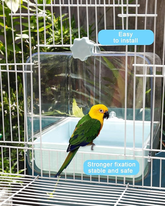 Hanging Bird Bath for Cage, 3 in 1 Multifunction Bird Bath/Bowl/House, Bird Cage Accessories Suitable for Small to Medium Birds Parakeet, African Grey, Conure, Cockatiel(6.8X6.8X6.8 inch Turquoise)