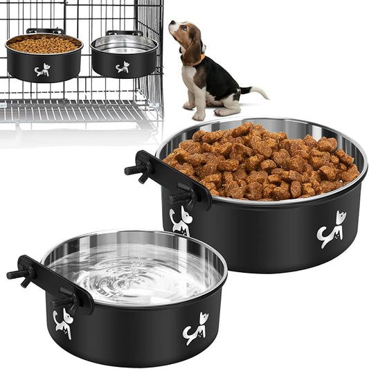 Dog Crate Water Bowl No Spill, 2 Pack Hanging Dogs Kennel Water Food Bowls, Stainless Steel Mountable Pet Bowl Metal Feeder Coop Cup Cage Accessories for Puppy Cat Rabbit Guinea Pigs Ferret Bird