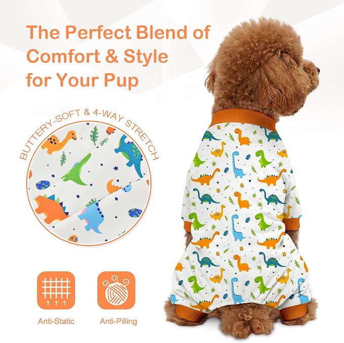 Dog Pajamas for Small Medium Dogs Recovery Suit Dog Pjs Dog Onesie Cute Soft Breathable Puppy Pajamas Pet Spring Summer Stretchy Pjs for Boy Girl - Orange Dinosaurs