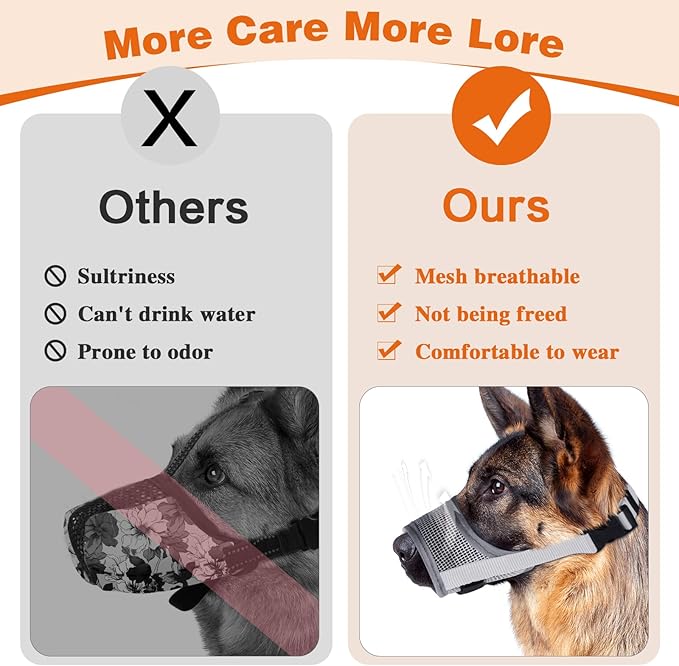 Dog Muzzle for Medium Large Dogs, Gray Soft Nylon Mesh Mask for Biting Chewing Scavenging, Breathable Barking Mouth Guard with Adjustable Straps for Vet Visit & Grooming