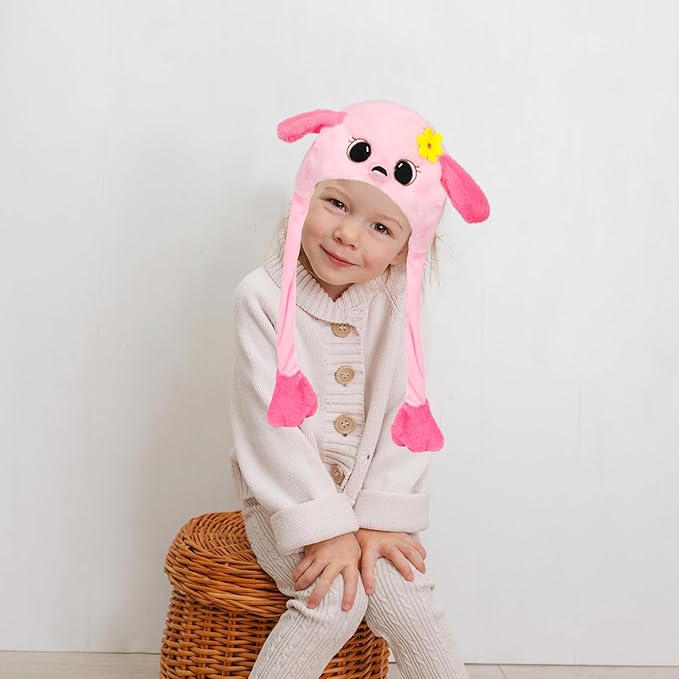 Bubblepompom Animal Hat with Ears Moving Jumping Pop Up Beating Hat Plush Holiday Cosplay Dress Up Funny Gift for Kids