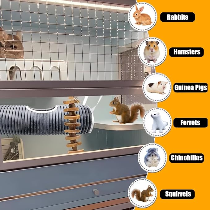 Ferret Rat Hammock Hamster Hanging Tunnels Tubes for Cage - Soft Guinea Pig Hideout Bed, Chinchilla Hammock for Small animals,GuineaPig,Ferret, Kitten,Squirrel,Chinchilla,Rat,Parrot (Tunnel-Grey)