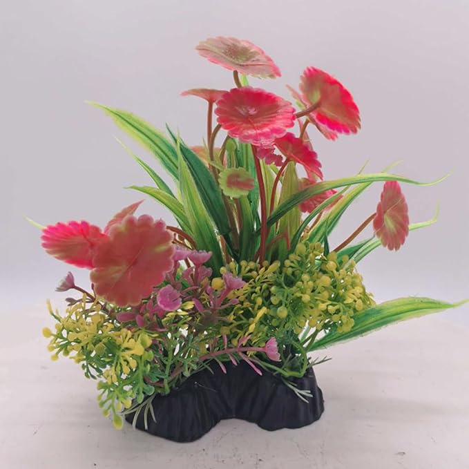 9 Pcs Aquarium Artificial Plastic Glass Plants and Rock Cave Decor Set, Goldfish Betta Fish Tanks Decoration Accessories Green Plants, Simulation Water Plant Corals Ornaments