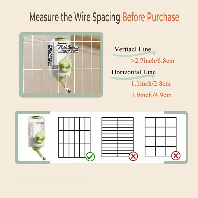 Automatic Hanging Pet Water Dispenser for Cage, 30oz No-Drip Ball Water Bottle for Rabbit, Guinea Pig, Ferret, Chinchilla, Hedgehog & Small Pets (Green)