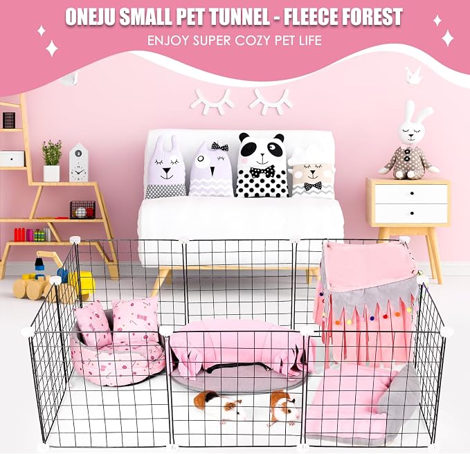 Guinea Pig Tunnel, 2-Way Tunnel for Guinea Pig, Hamster and Other Small Pets, Zip Design for Use and Storage, Pure Pink and Grey