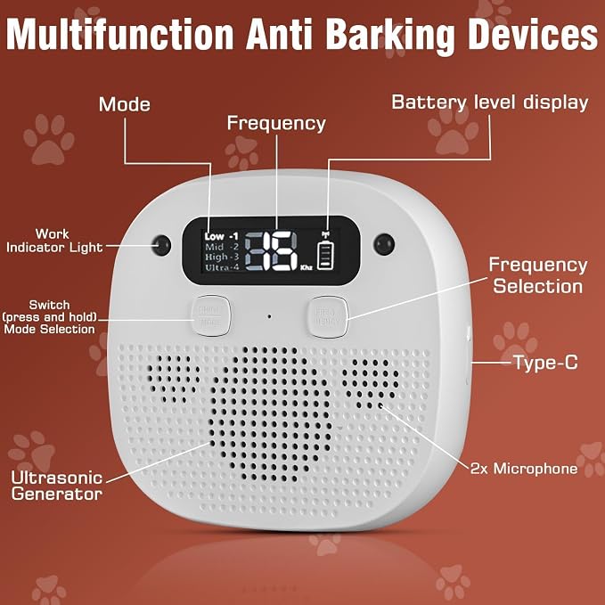 Anti Barking Device for Dogs, Dog Bark Deterrent Devices, Rechargeable Bark Box & Dog Barking Silencer with Remote Control 4 Modes, 50FT Ultrasonic Bark Control for Indoor & Outdoor Use, White