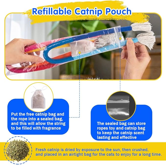 Retro Shaw Cat Toys Chew Ropes with Refillable Natural Catnip for Indoor Cats Safe Teeth Cleaning Interactive Kitten Nip Kitty Kicker Toy for All Breeds 23.6 Inches