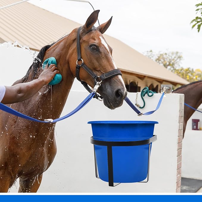 Teenyyou 2 Pcs Heavy Duty Metal Bucket Holder Securely Bucket Hangers for 5 Gallon Horse Water and Feed Pre Installed Pail Holder for Horses, Wall Mount(Two Strip Style)