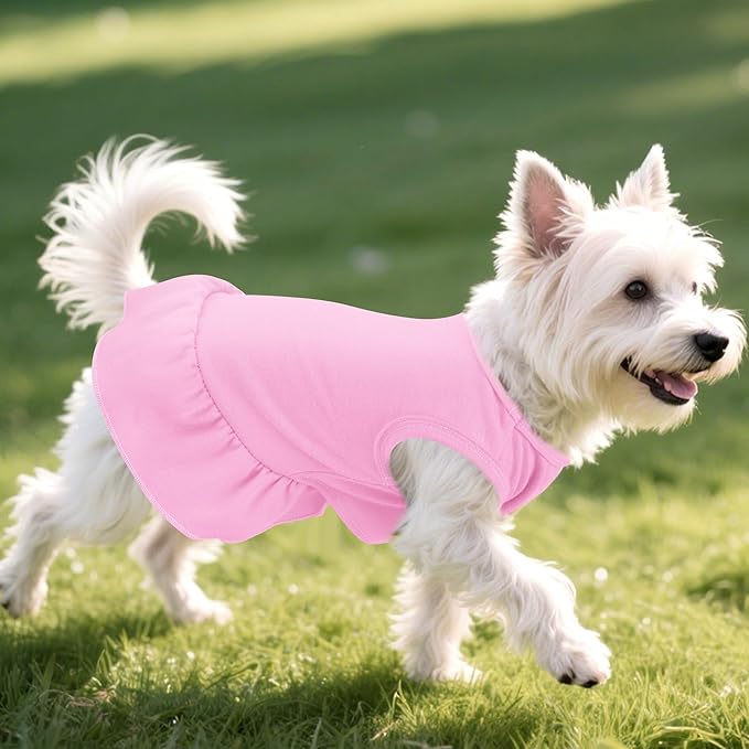 2 Pcs Dog Dresses Cat Skirt Solid Color Dog Clothes Summer Sleeveless Puppy Girl Clothes for Small Pet Dogs Cats (Yellow,Pink, Medium)