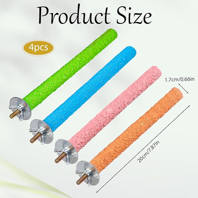 4 Pcs Bird Perch, Bird Perches for Cage, 7.8inch Random Colorful Wood Parrot Birds Perch Stand Paw Grinding Stick, Birds Cage Accessories for Budgies, Parakeet, Cockatiel, Lorikeet, Conure