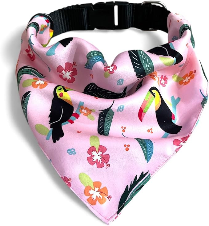 Luxury Satin Dog Bandana – Slip-On Collar Style, Premium Pet Scarf for Medium, Large & XL Dogs – Special Occasion Accessory (Collar Not Included) (Medium - Extra Large, Toucan (P) Luxe - Satin)