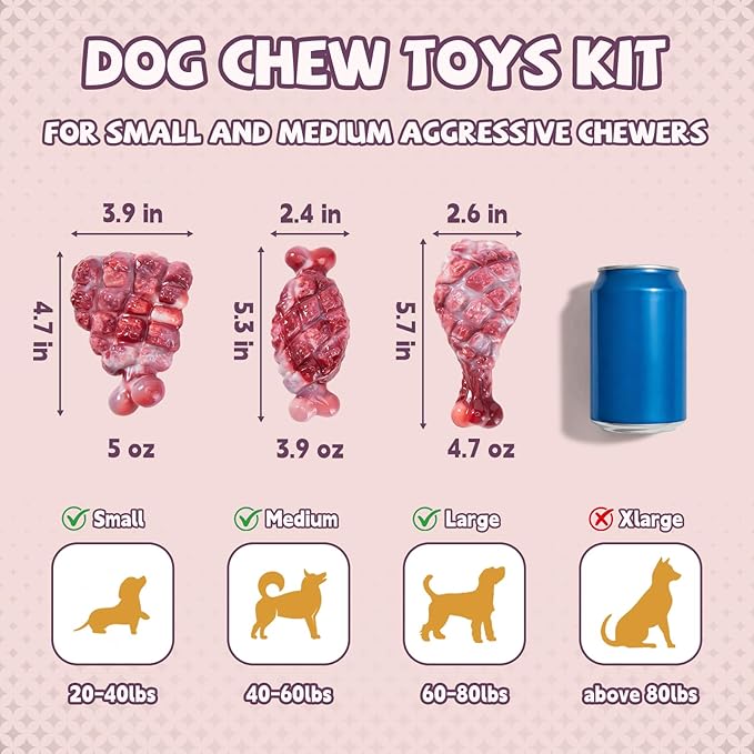 YINEYA Indestructible Dog Toys for Aggressive Chewers 3 Pack, Tough Dog Chew Toys for Aggressive Chewers Medium and Large Breeds, Durable Dog Toy to Keep Them Busy, Beef Flavored