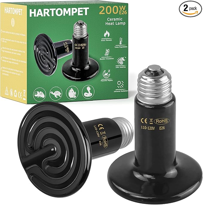 200W Ceramic Heat Emitter - Black Reptile Heat Bulb - Infrared Reptile Heat Lamp for Lizards, Amphibians, Turtles, Dogs, Cats - Ideal for Pet Heating - No Light, No Harm - ETL Listed