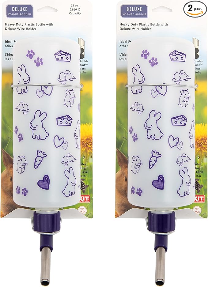 Lixit 32oz Weather Resistant Water Bottles with Heavy Duty Mount for Rabbits and Ferrets (Rabbits Pack of 2)