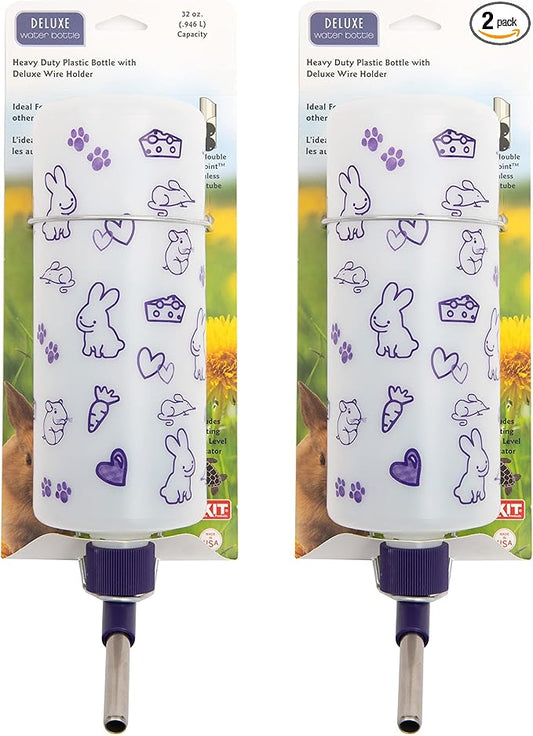 Lixit 32oz Weather Resistant Water Bottles with Heavy Duty Mount for Rabbits and Ferrets (Rabbits Pack of 2)