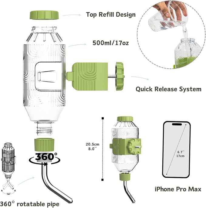 Pet Water Bottle [L17, 17oz] Hanging Dog Water Dispenser Kennel Plastic Drinker Kettle Feeder BPA Free Cage Crate Hutch Puppy Cat Rabbit (Large Rabbits-Cats-Small & Medium Dogs)