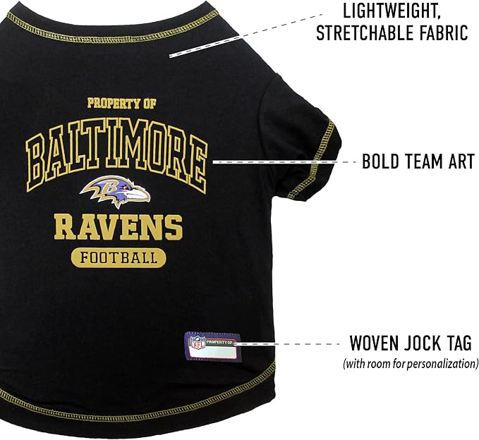 NFL Baltimore Ravens Dog T-Shirt for Pets, Size Medium. Officially Licensed Pet Shirt with Team Logo, Soft Stretchable Comfort Fit Apparel for Dogs & Cats
