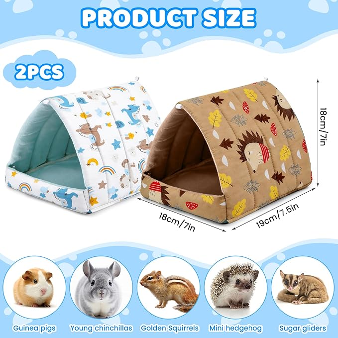 2 Pcs Guinea Pig Hideout, Guinea Pig Bed Tunnel Washable Small Animal House Cage Accessories for Mouse Chinchillas Hamsters Hedgehogs Ferrets Bearded Dragons and Rats Other Small Animals