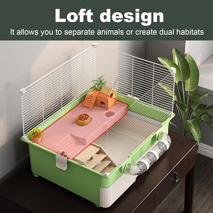 Oneluck 22.4” Chew-Proof Metal Hamster Cage, Drawer-Style with Easy Clean,Small Animal Habitats for Syrian Hamster,Gerbil, Mice(Green)