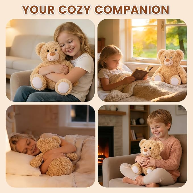 SuzziPals Teddy Bear Stuffed Animals, Microwavable Stuffed Animal Heating Pads for Heat Therapy, Stress Relief Toy for Anxiety, Cuddle, Companion, Bear Plush Gifts for Girls Boys Adults