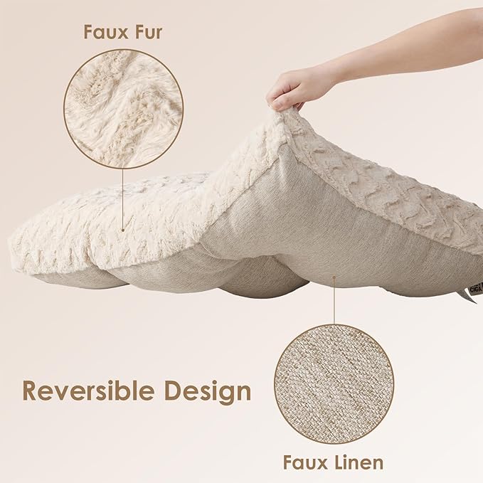 EHEYCIGA Washable Large Dog Bed for Crate 35x23 Inch, Reversible Kennel Pad for Dogs Weight Up to 45 lbs, Plush and Comfy Pet Sleeping Mat, Beige